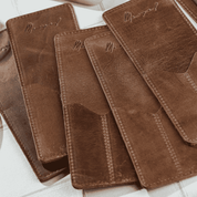 Leather cutlery pockets in a set of 4 in brown