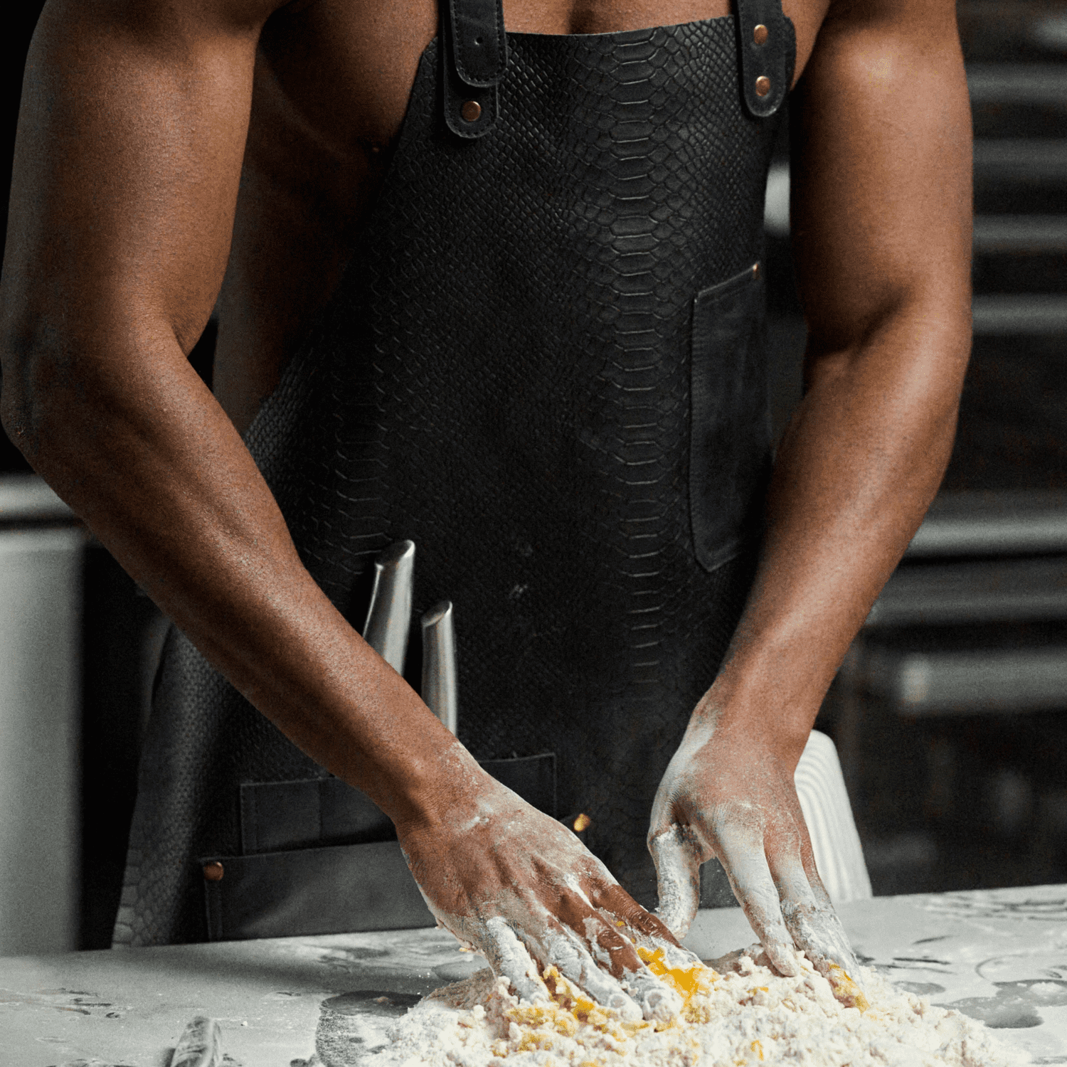 Cooking apron made of leather no. 91 In Dark anaconda, premium quality leather