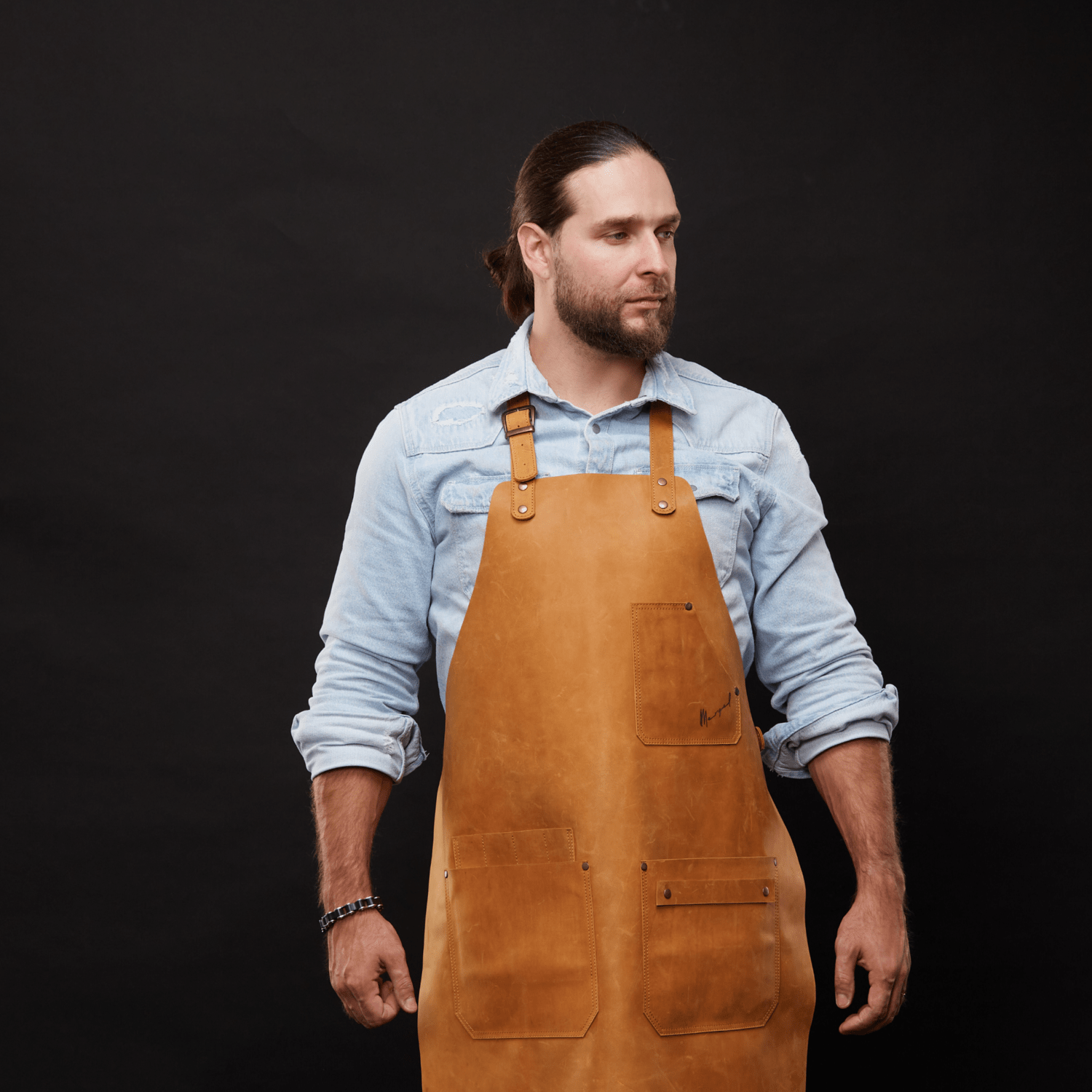 Neckband Apron No. 91 In Amber, Premium Leather