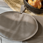 Leather pot holders in beige, set of 2