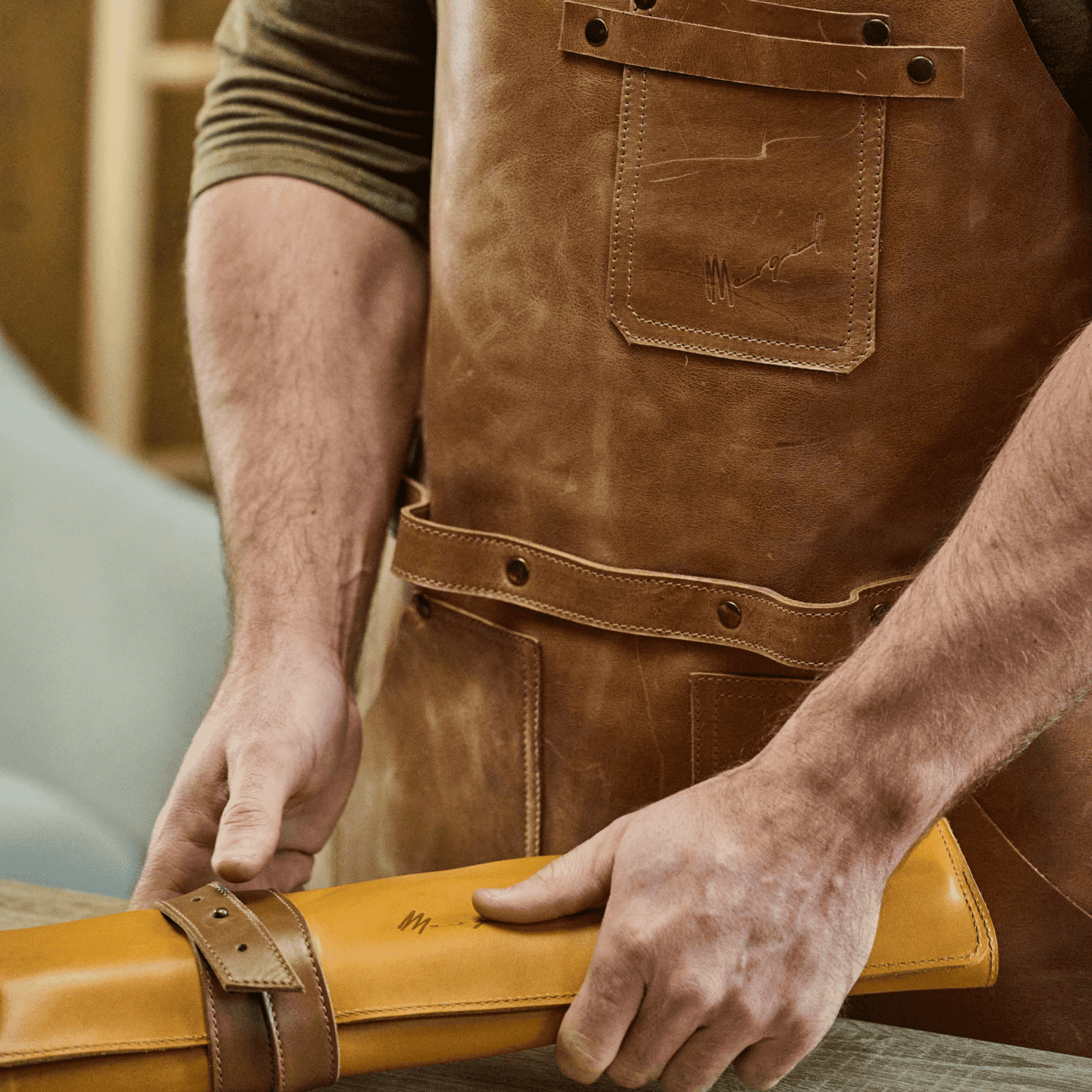 Grill Apron No. 63 In Crazy Walnut, Quality Leather