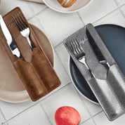 Leather cutlery pockets in a set of 4 in brown