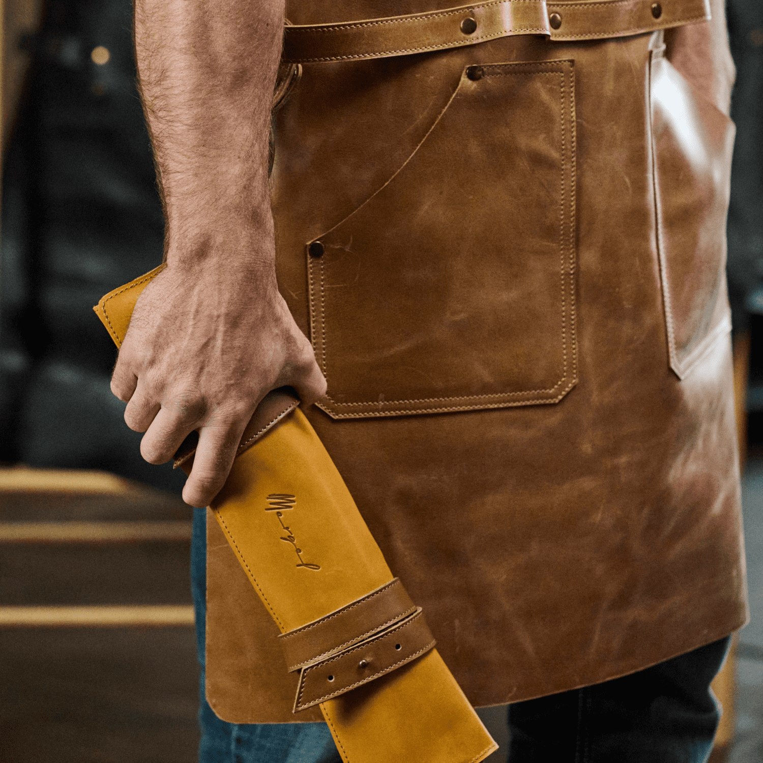 Grill Apron No. 63 In Crazy Walnut, Quality Leather