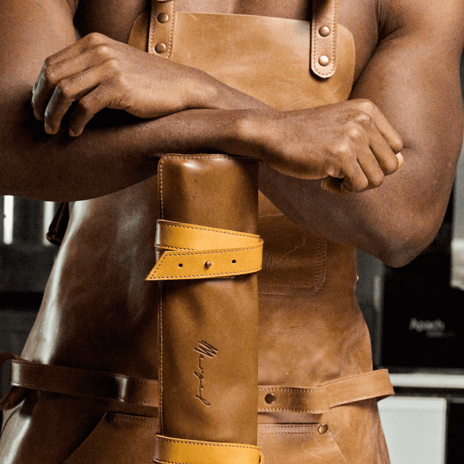 Grill Apron No. 63 In Crazy Walnut, Quality Leather