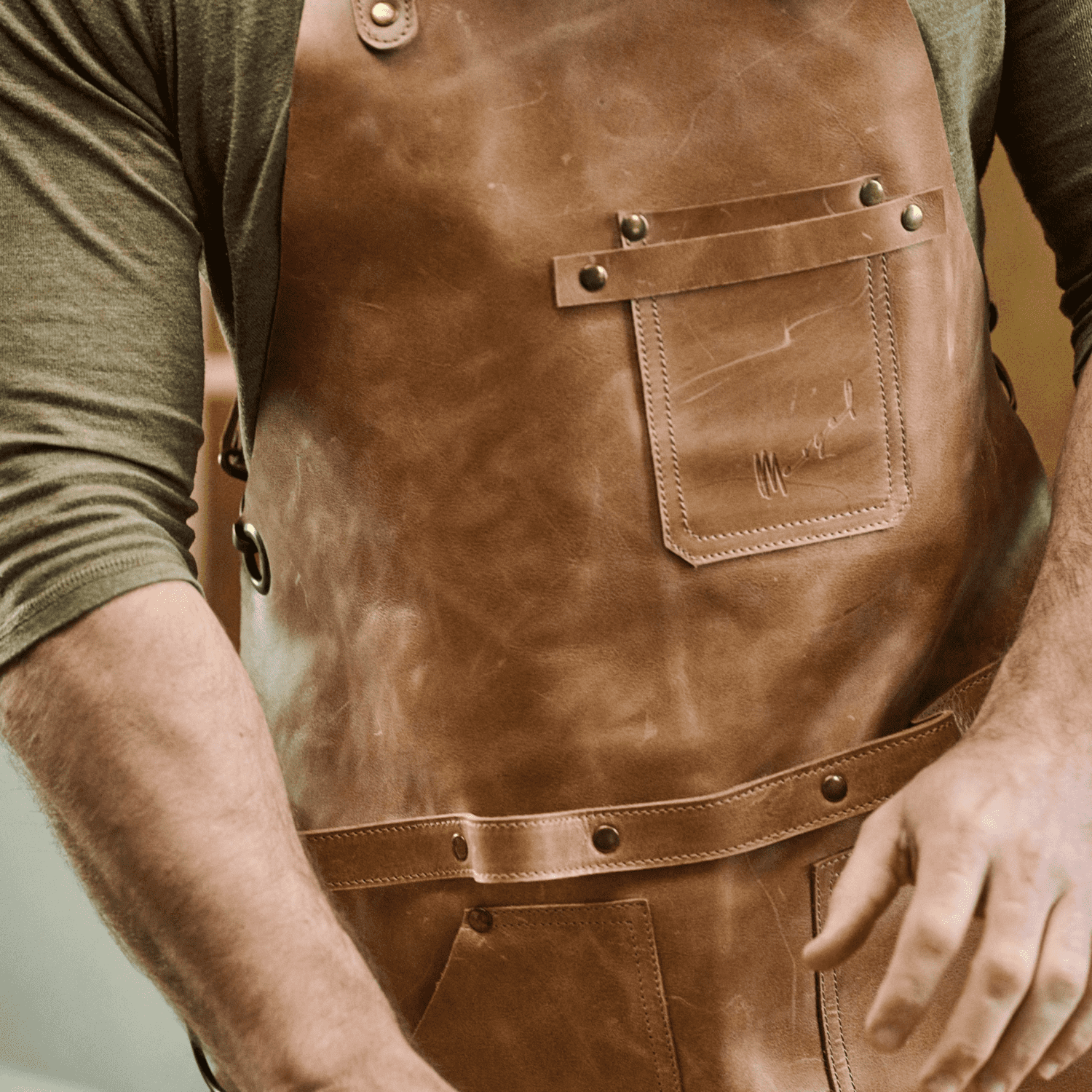 Grill Apron No. 63 In Crazy Walnut, Quality Leather