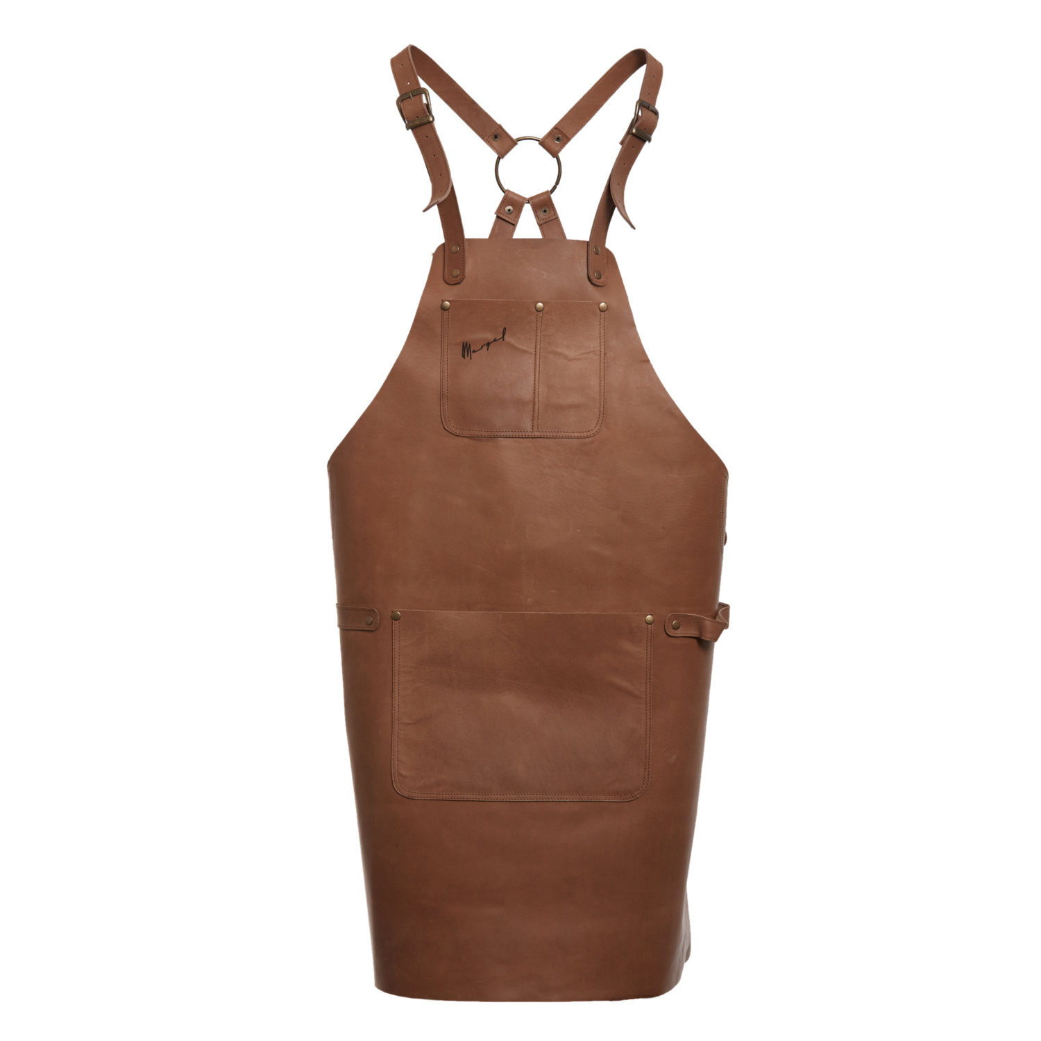 Cooking apron No. 67 in caramel made of cowhide