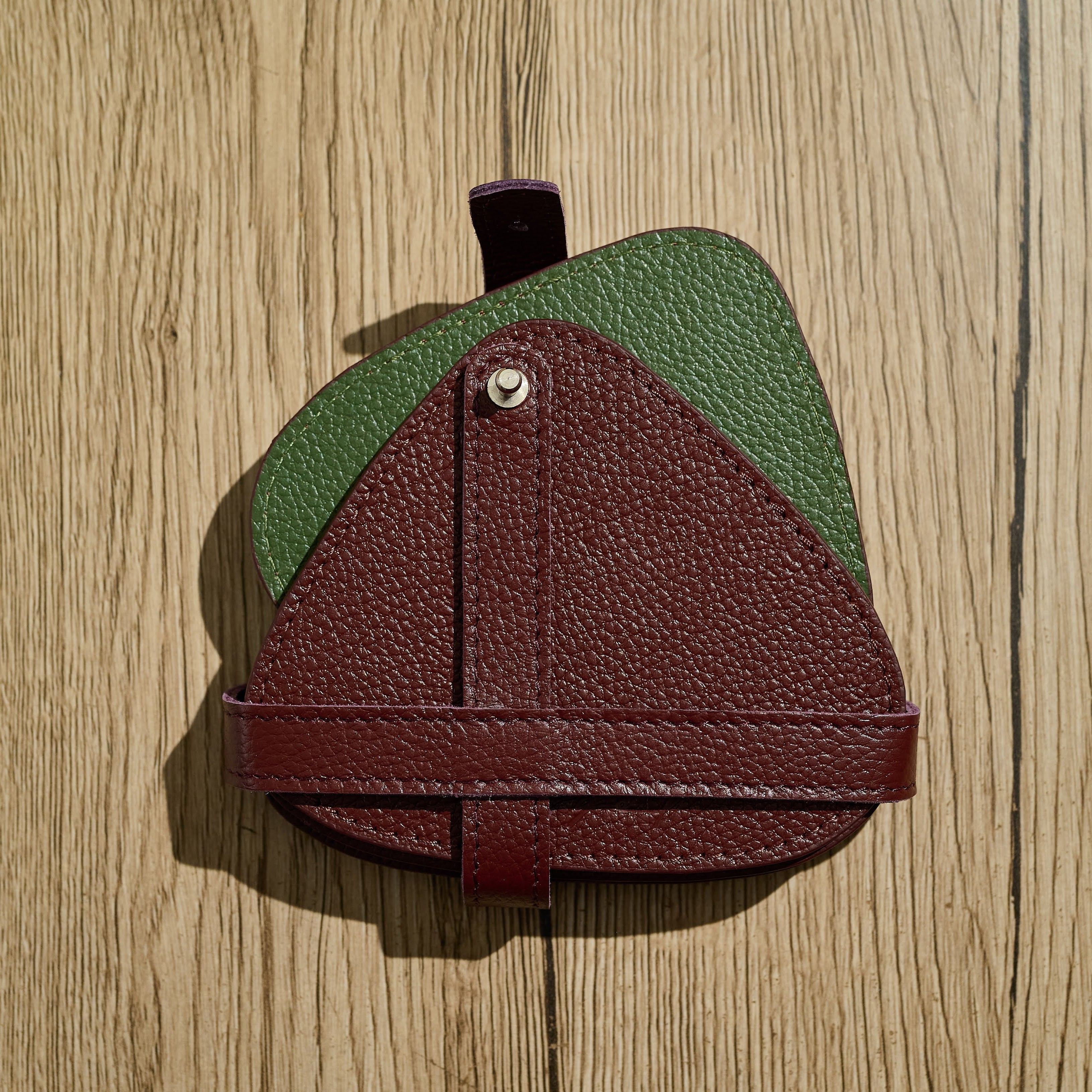 Leder-Glasuntersetzer – Olivgrün/Burgunderrot (wendbar), 6er Set