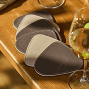 Triangular leather glass coasters in a set of 6, duo in beige and brown