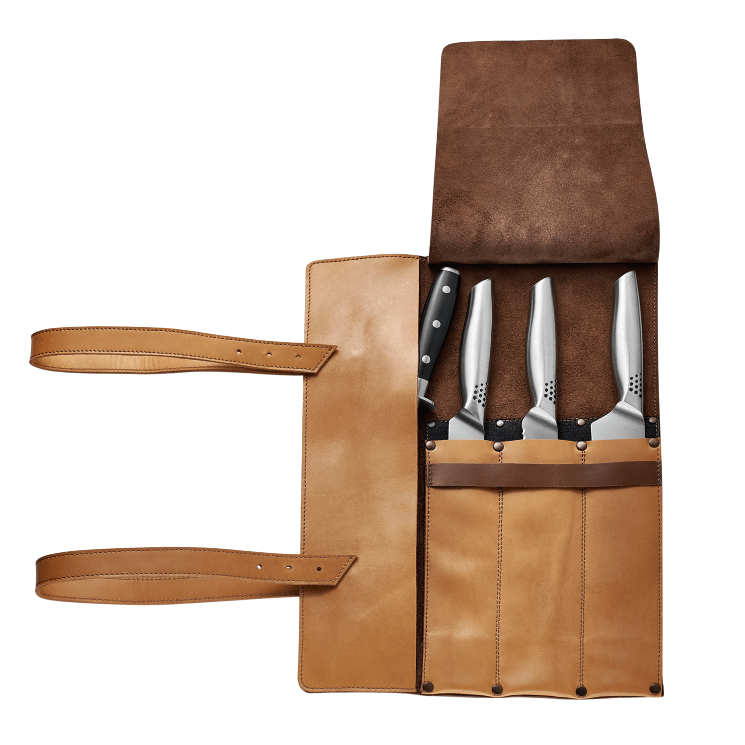 Knife bag in caramel, high-quality leather