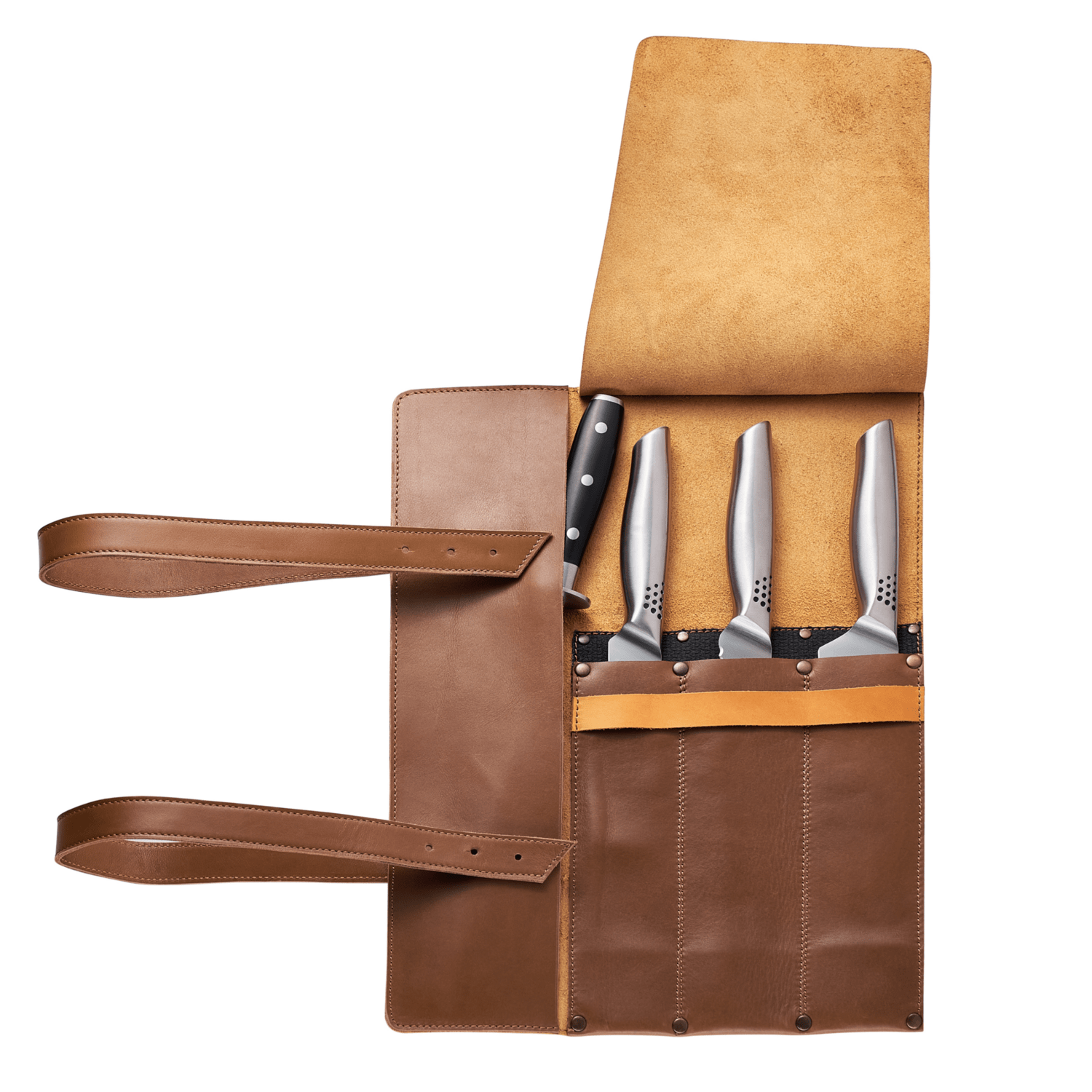 Knife bag in amber, high-quality leather