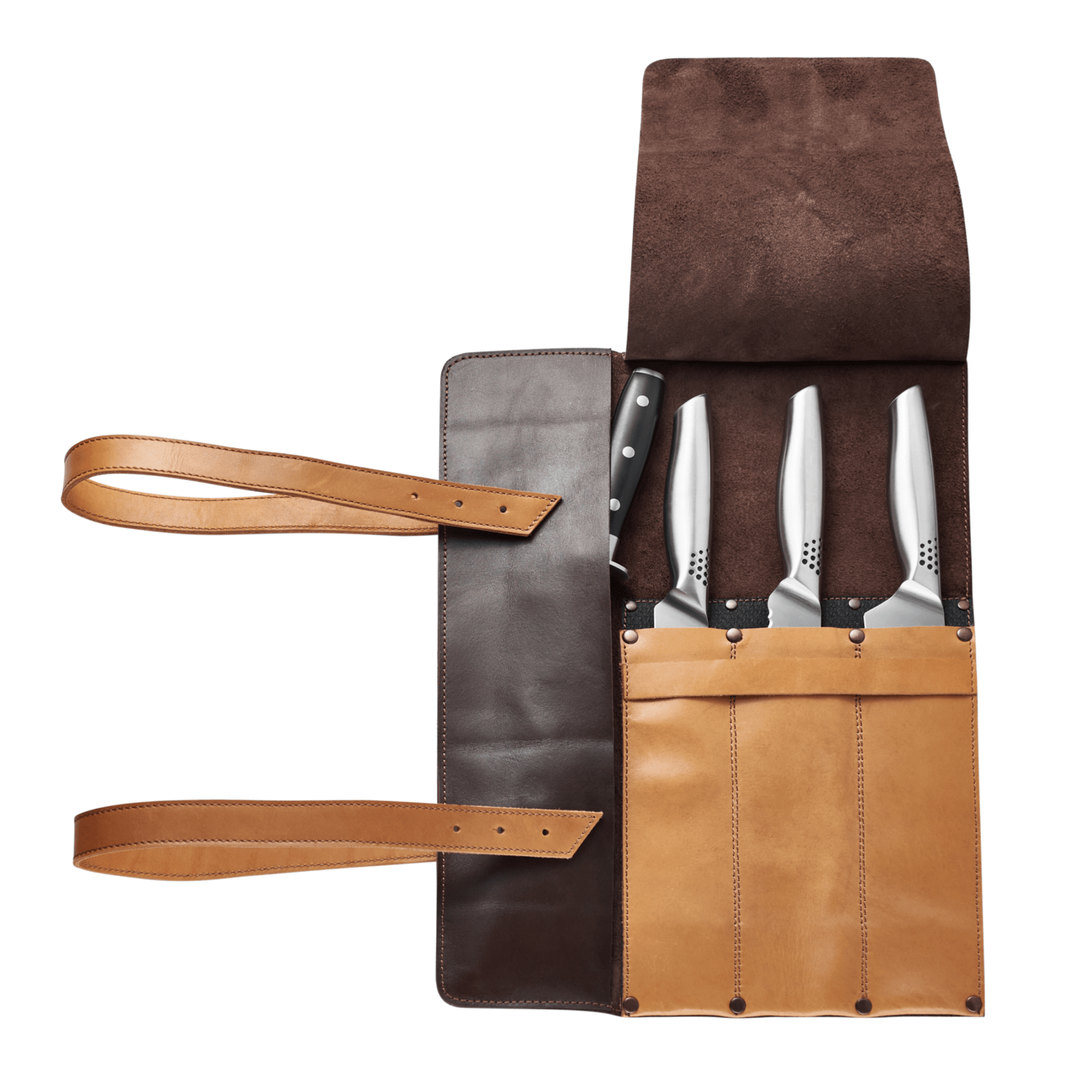 Knife bag in chestnut, high-quality leather