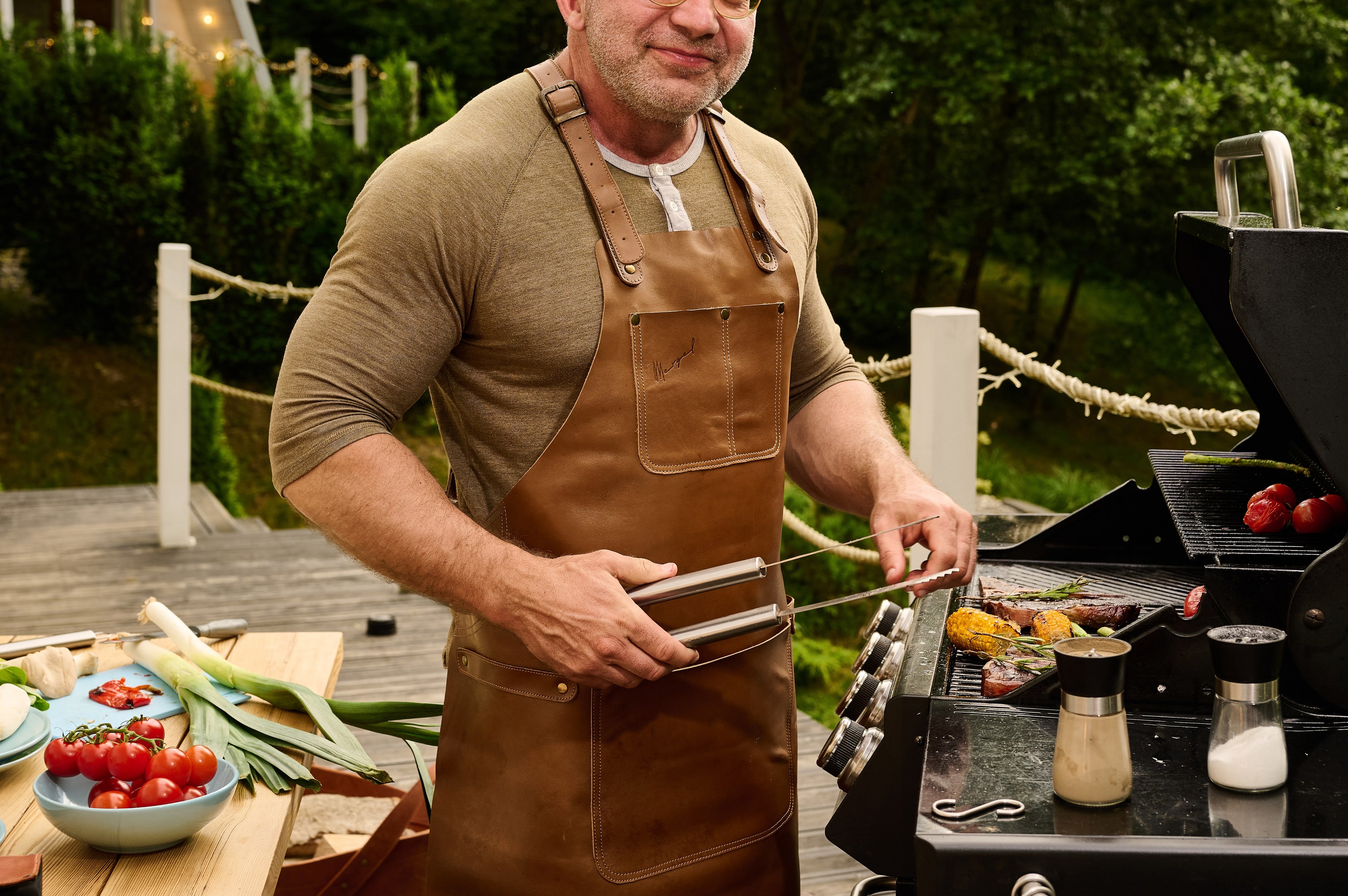 Kochschürze Nr. 67 In Caramel aus Rindleder