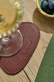 Leder-Glasuntersetzer – Olivgrün/Burgunderrot (wendbar), 6er Set