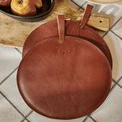 Leather pot holders in burgundy, set of 2