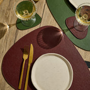 1x Triangular Leather Placemat - Olive Green/Burgundy (Reversible)