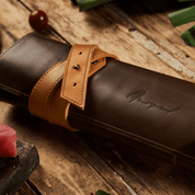 Knife bag in chestnut, high-quality leather