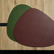 1x Triangular Leather Placemat - Olive Green/Burgundy (Reversible)
