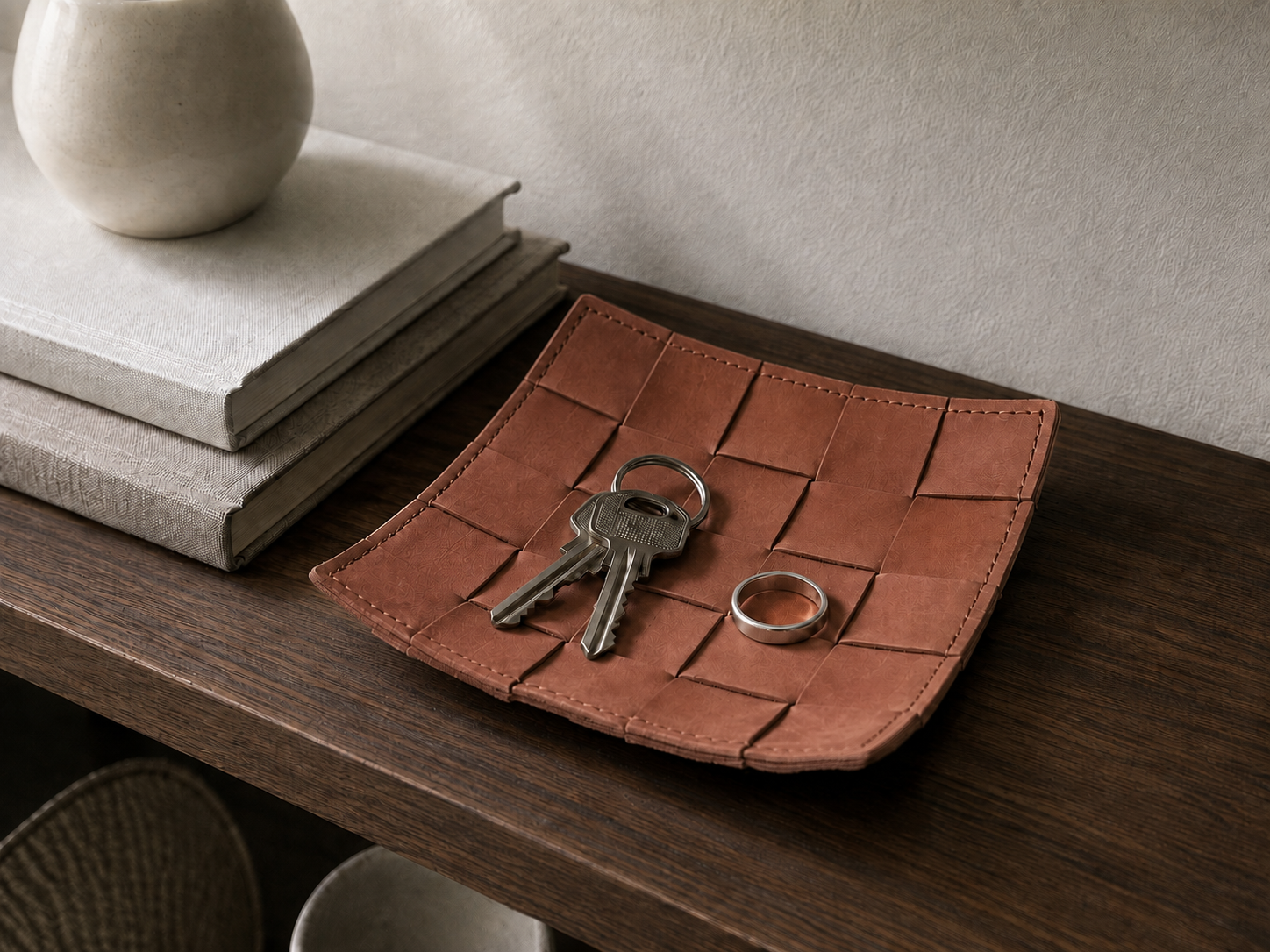 COVE Tray aus Leder – Cognac, Klein