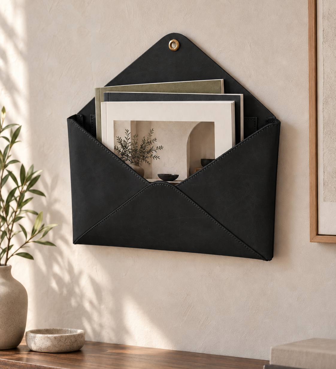 SAIL Wall Pocket aus Leder – Schwarz