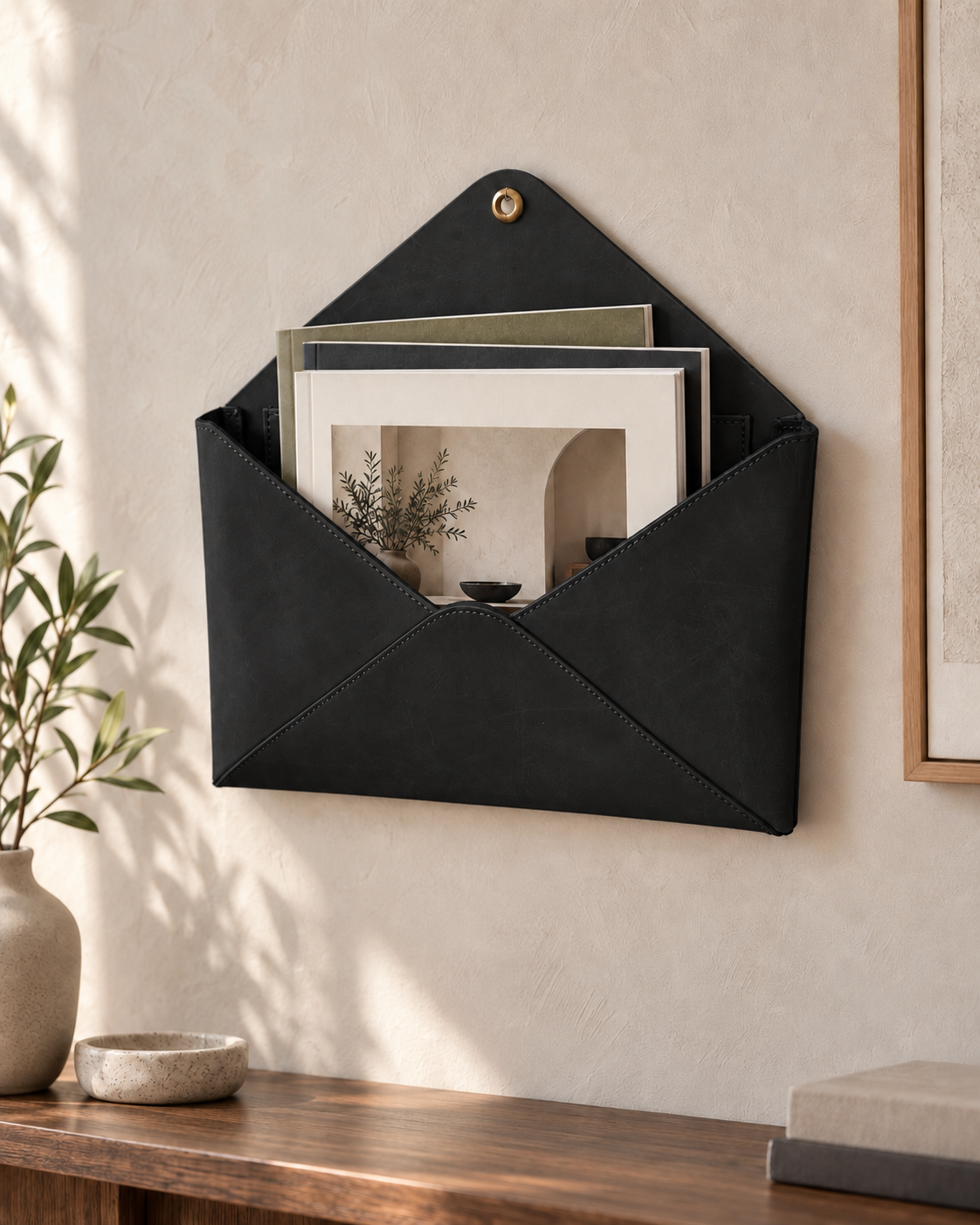 SAIL Wall Pocket aus Leder – Schwarz