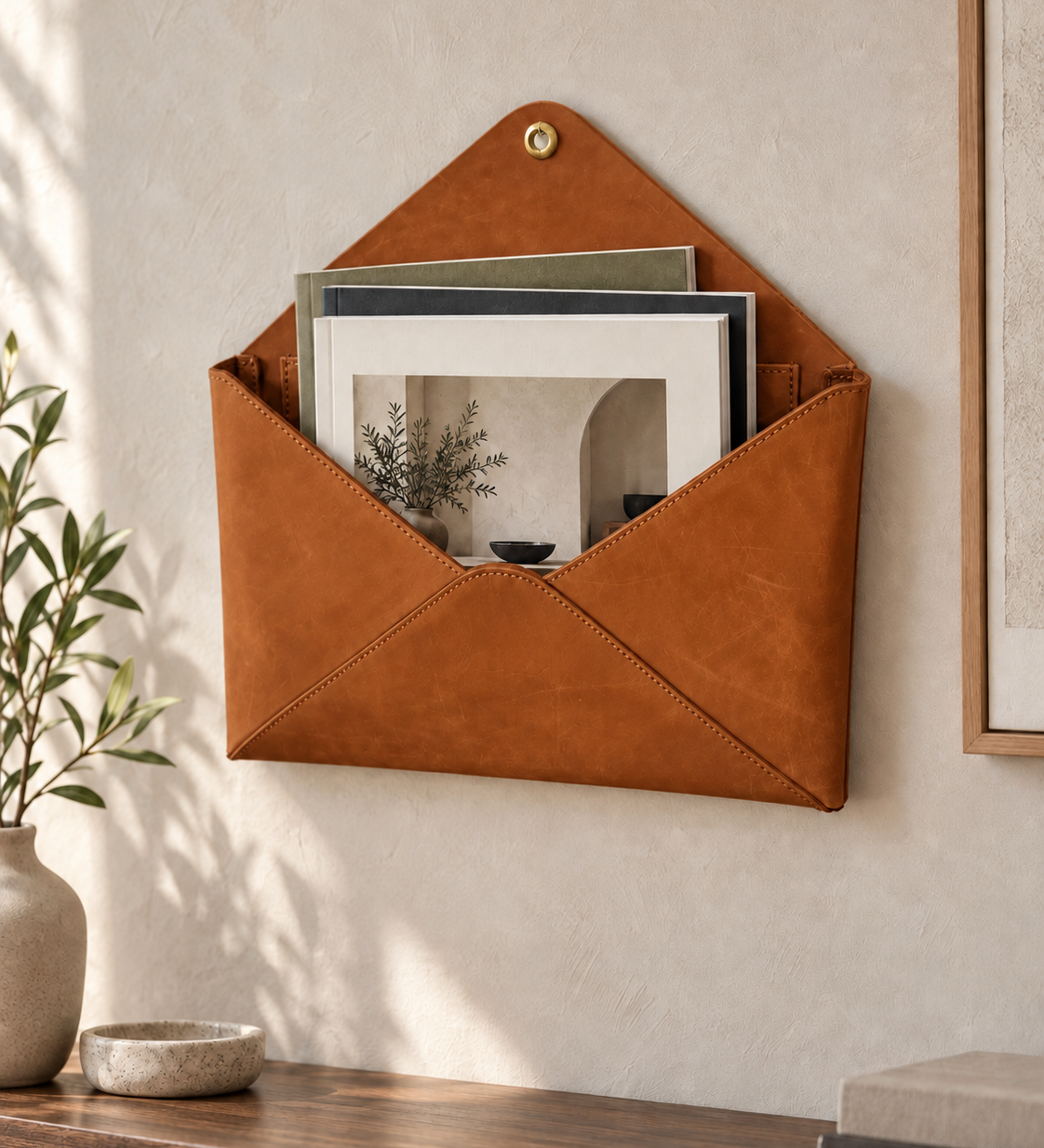 SAIL Wall Pocket aus Leder – Cognac