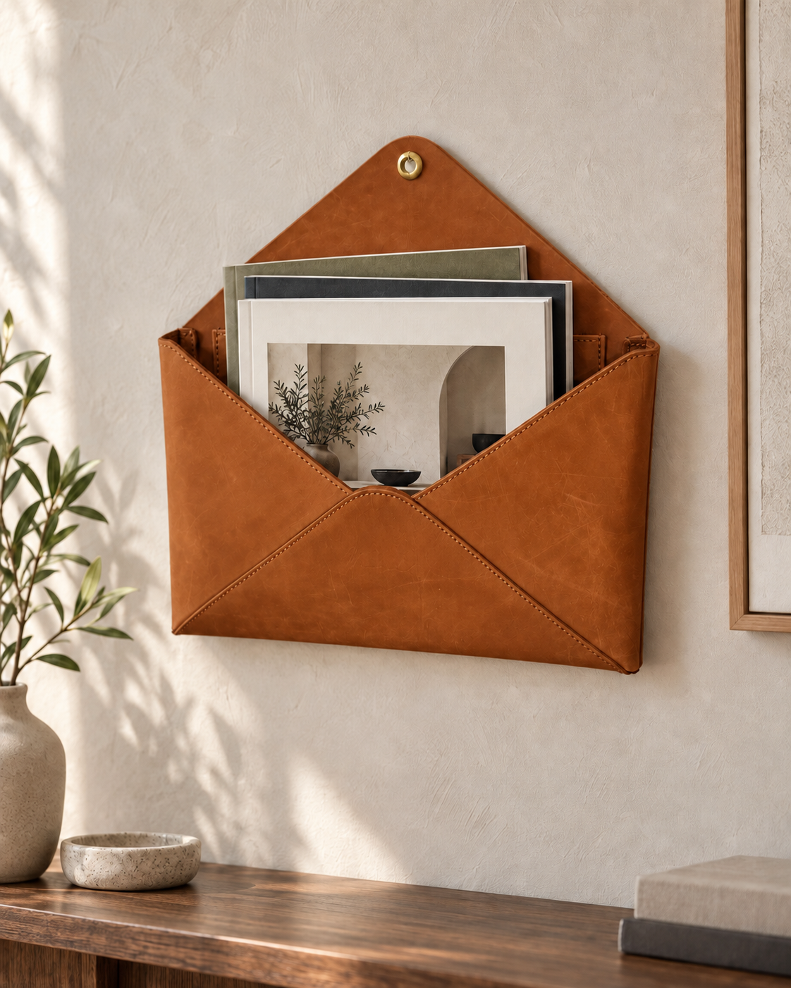SAIL Wall Pocket aus Leder – Cognac