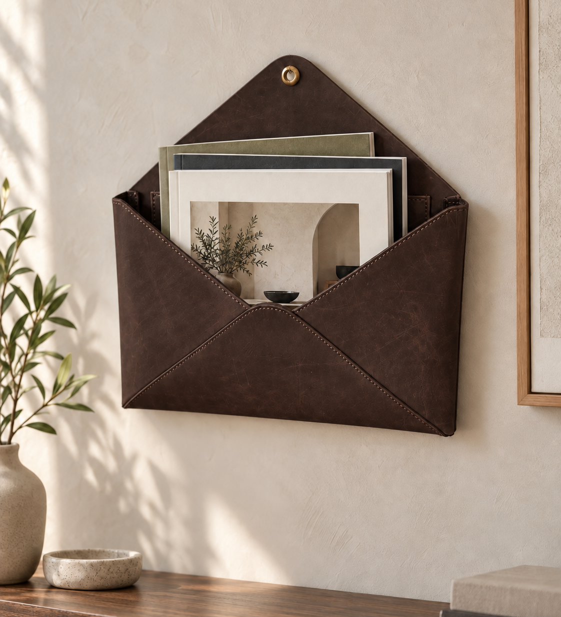 SAIL Wall Pocket aus Leder – Dunkle Schokolade