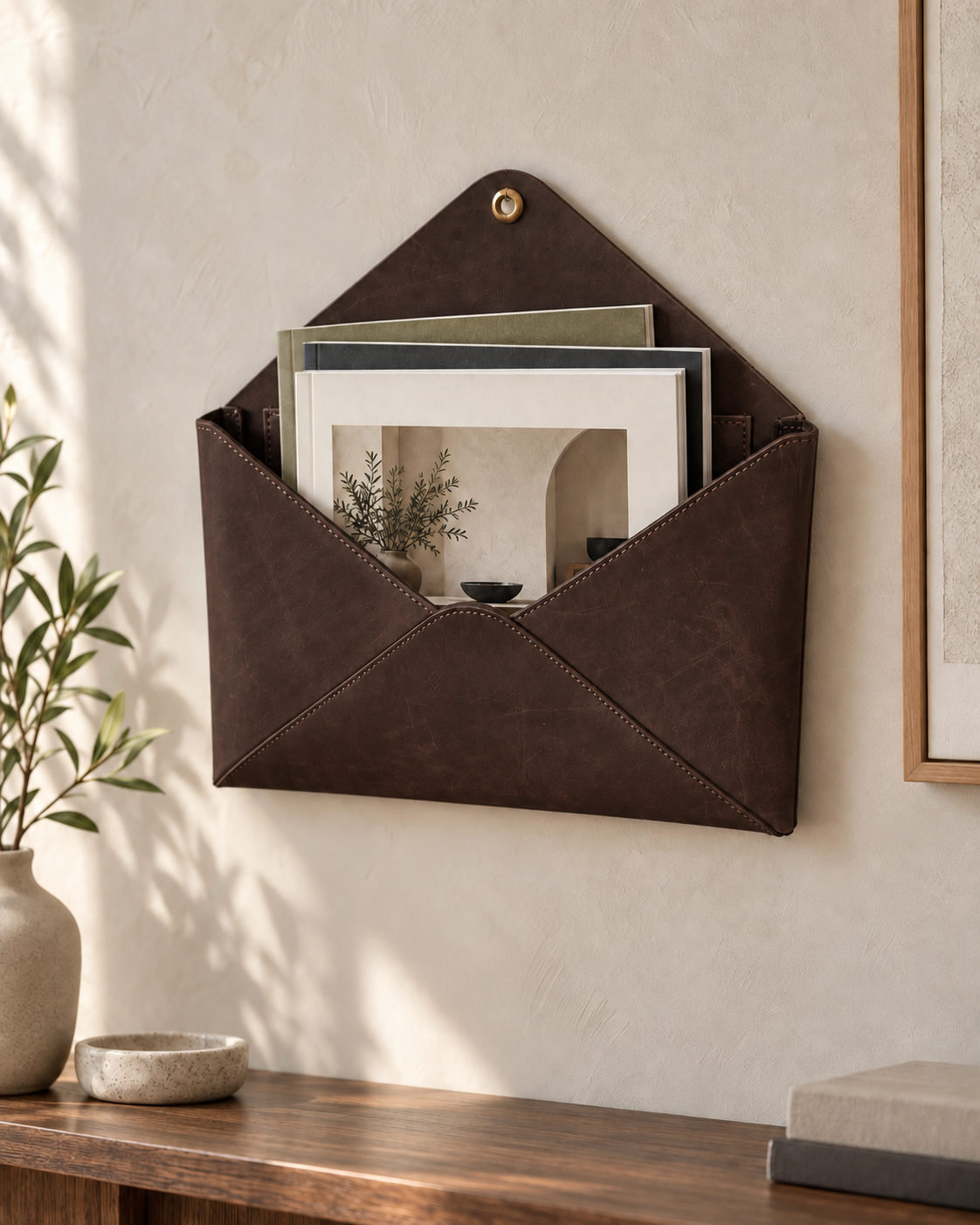 SAIL Wall Pocket aus Leder – Dunkle Schokolade