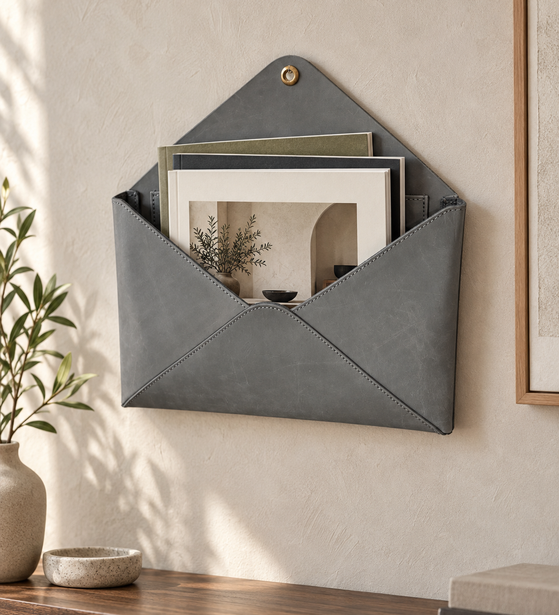 SAIL Wall Pocket aus Leder – Stone Grey