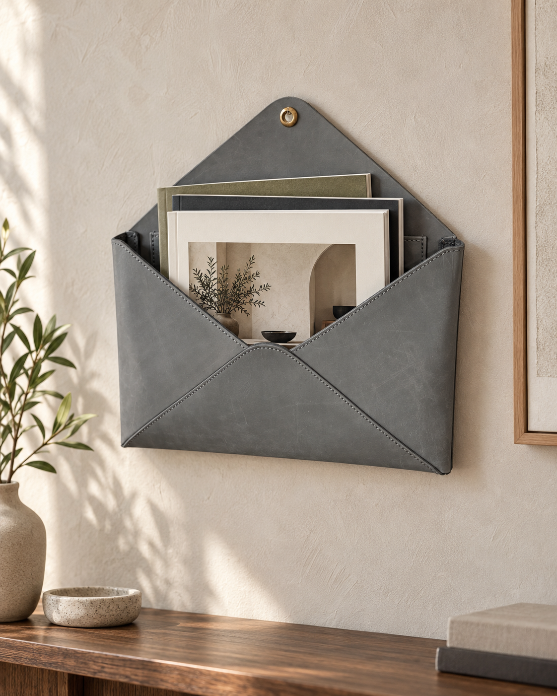 SAIL Wall Pocket aus Leder – Stone Grey