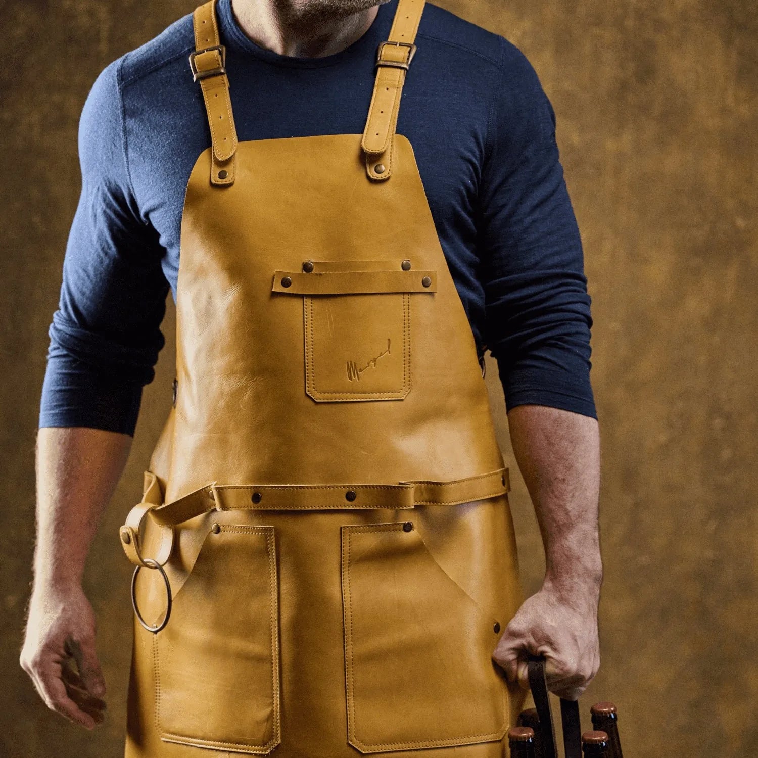 Grillschürze Nr. 63 in Amber - hochwertiges Leder