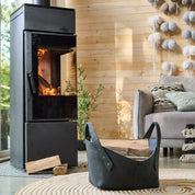 Kaminholzkorb aus Leder – Schwarz Crazy Leder