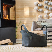 Kaminholzkorb aus Leder – Schwarz Crazy Leder