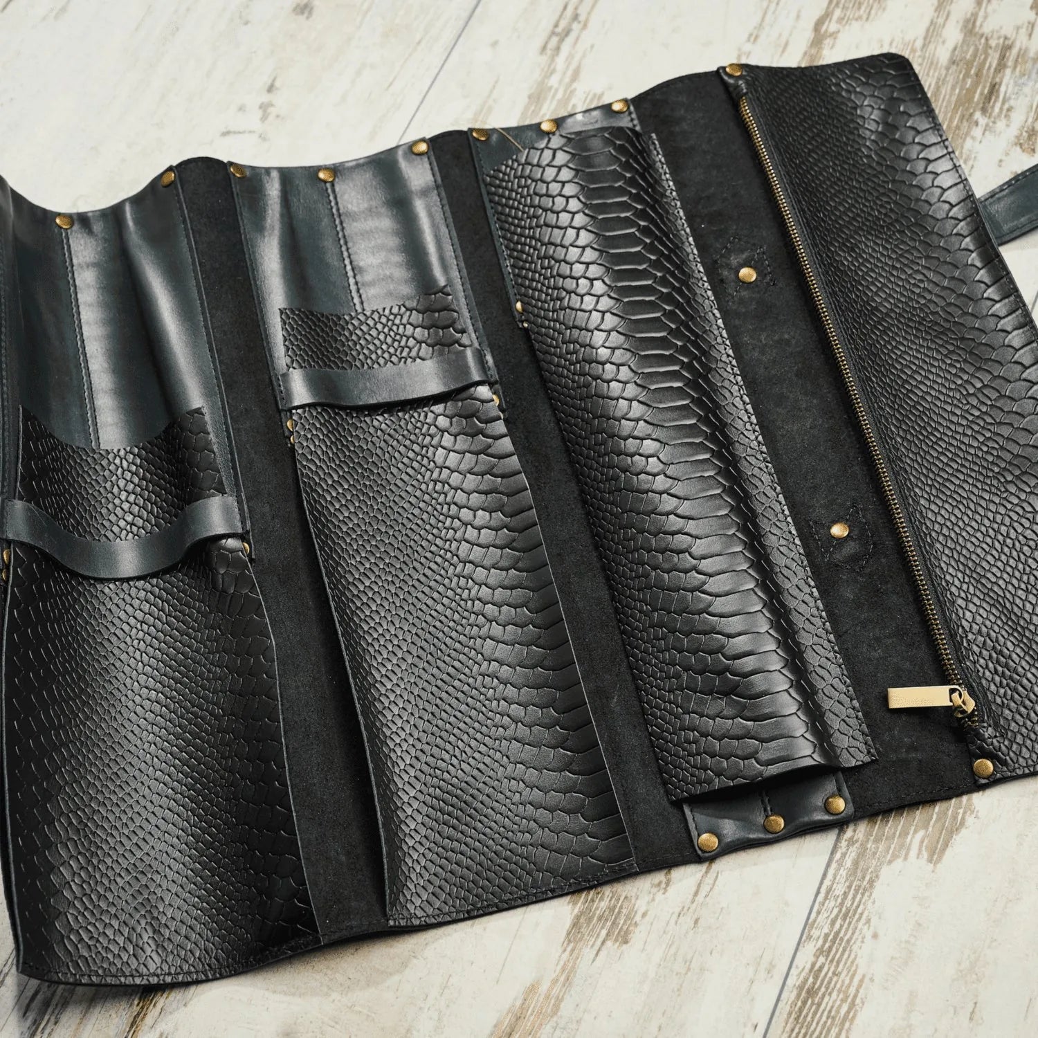 Messerrolle in Dark Anaconda für 8 Messer - hochwertiges Leder