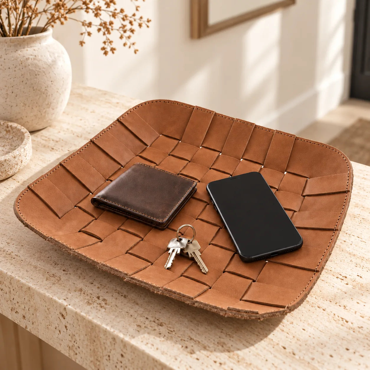 REEF Tray aus Leder – Cognac, Detail