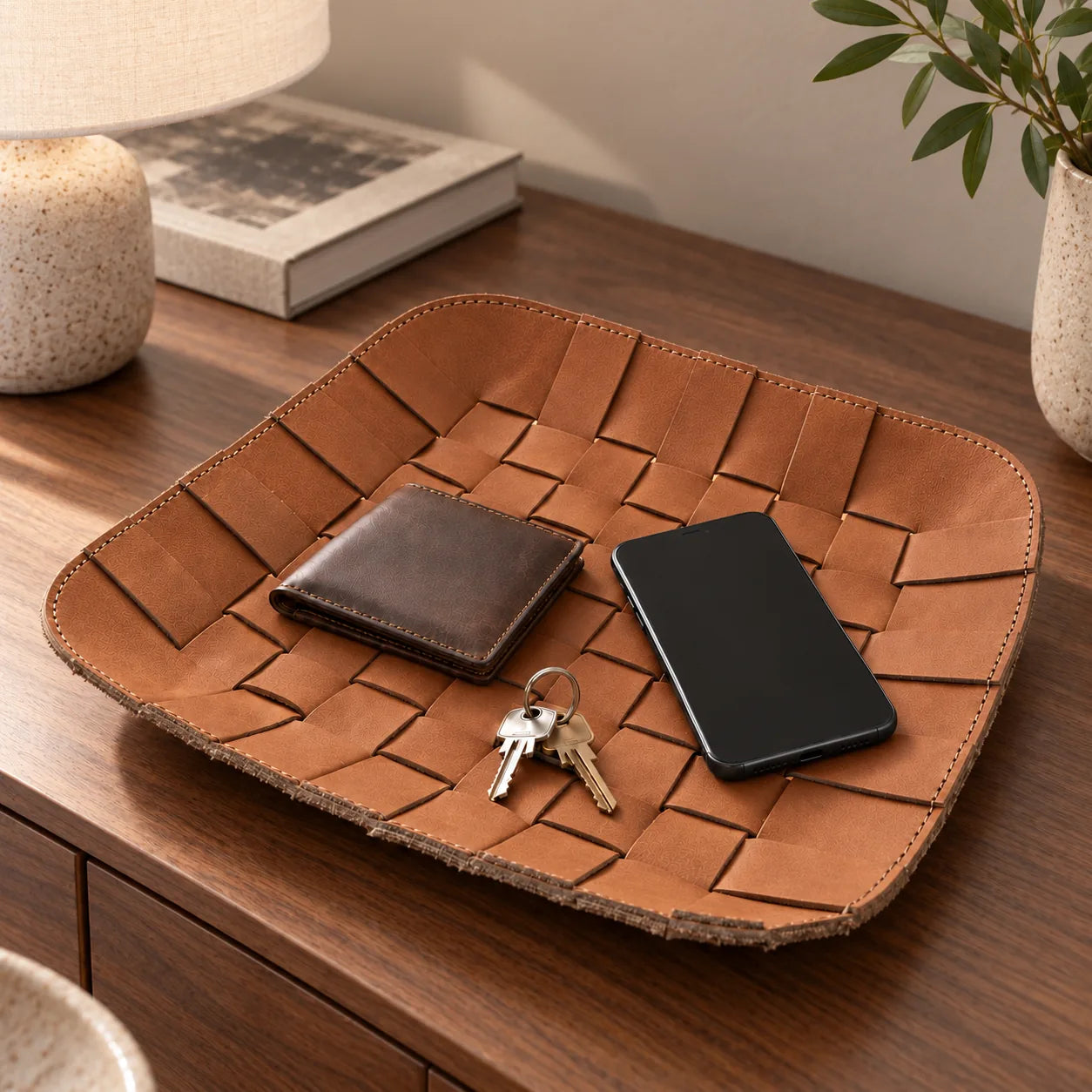REEF Tray aus Leder – Cognac im Interieur