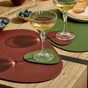 1x Triangular Leather Placemat - Olive Green/Burgundy (Reversible)