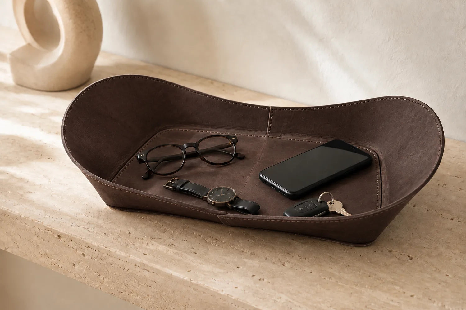 WAVE Tray aus Leder – Klassisches Braun